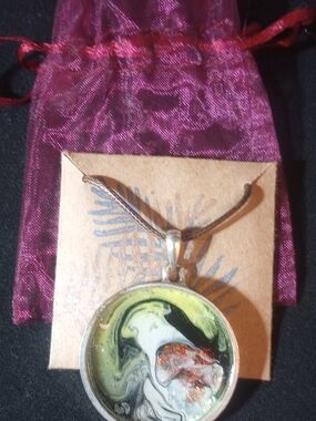 Abstract Resin Pendant Necklace in Green and Black